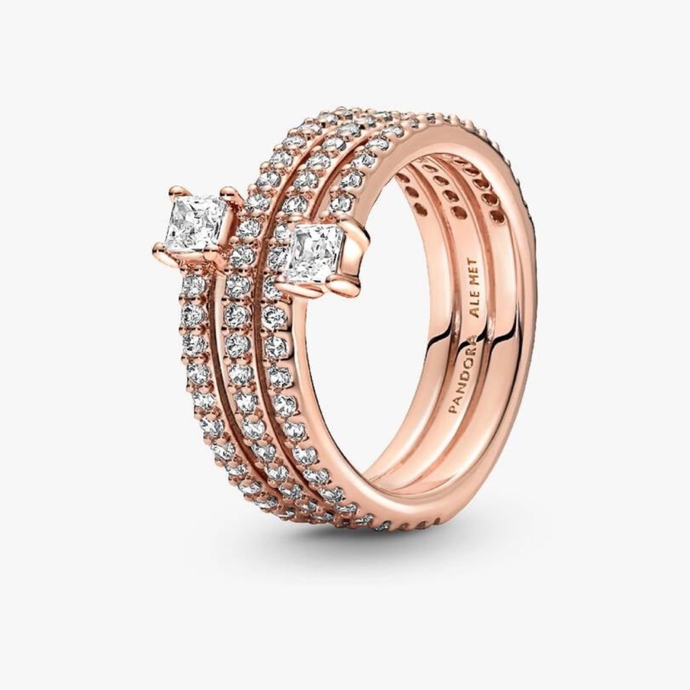 Pandora ring 54/7  size Rose Gold Pave Sparkle Triple Spiral Ring